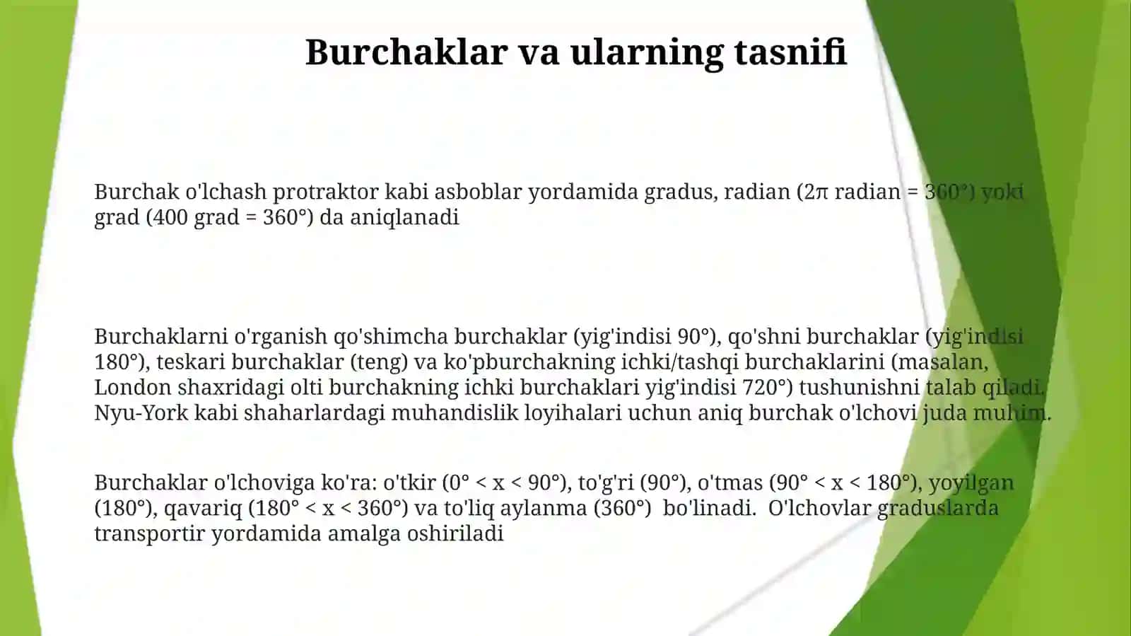 Burchakoʻlchovlarining turlarini oʻrganish 3