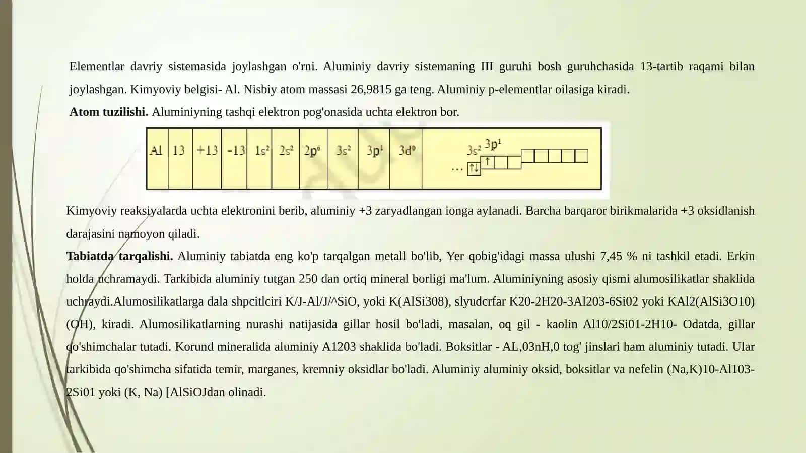 Aluminiy birikmalari va ularning ishlatilishi (9-sinf kimyo, 5E modeli) 3