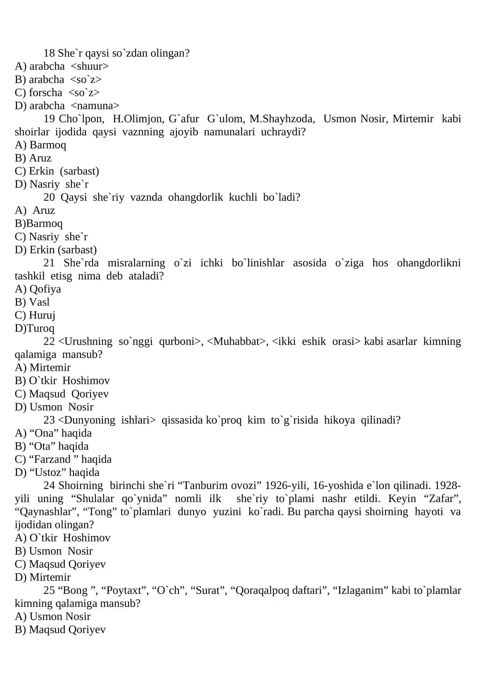 Adabiyot fanidan testlar 3