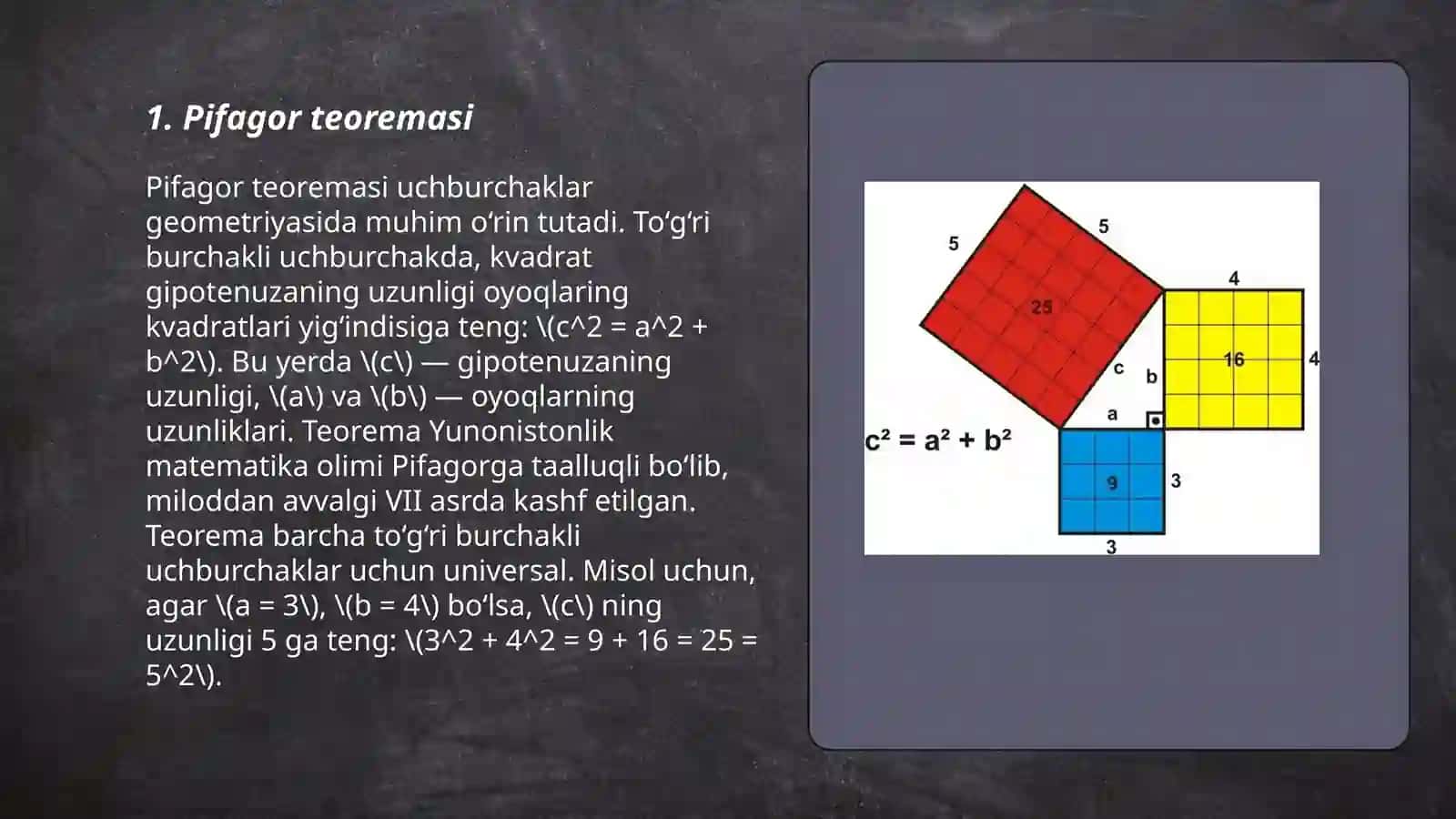 Pifagor toremasi va uning turli isbotlari 3