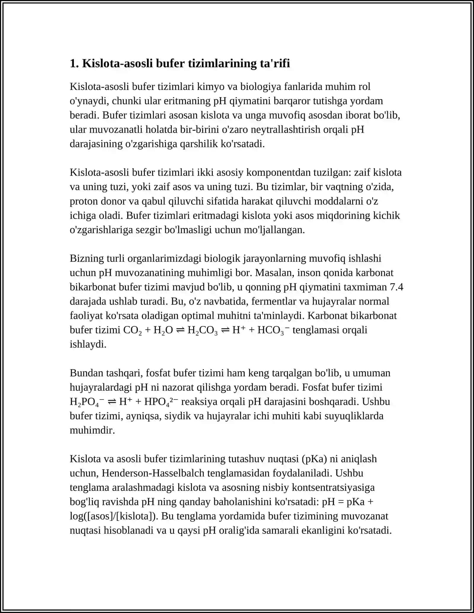 KISLOTA ASOSLI BUFER SISTEMALAR 3
