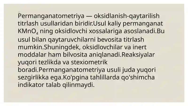 Permanganatometriya va uning mohiyati 3