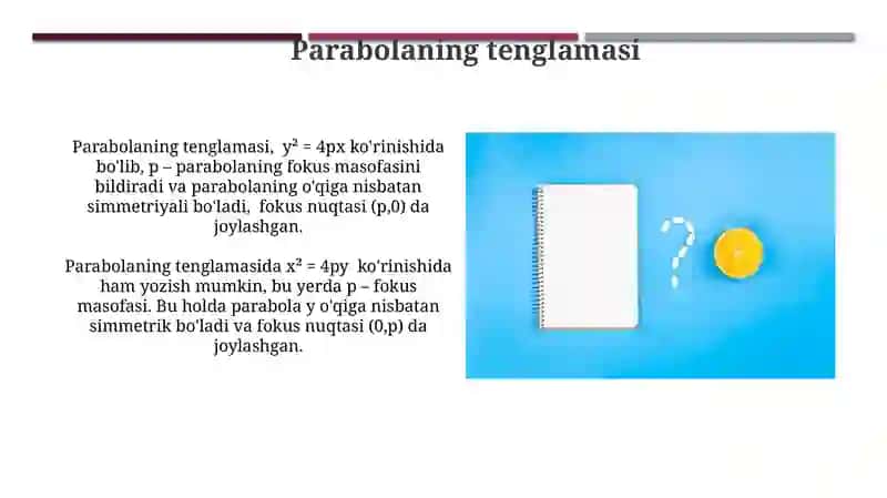 Parabolaning tenglamasi 3