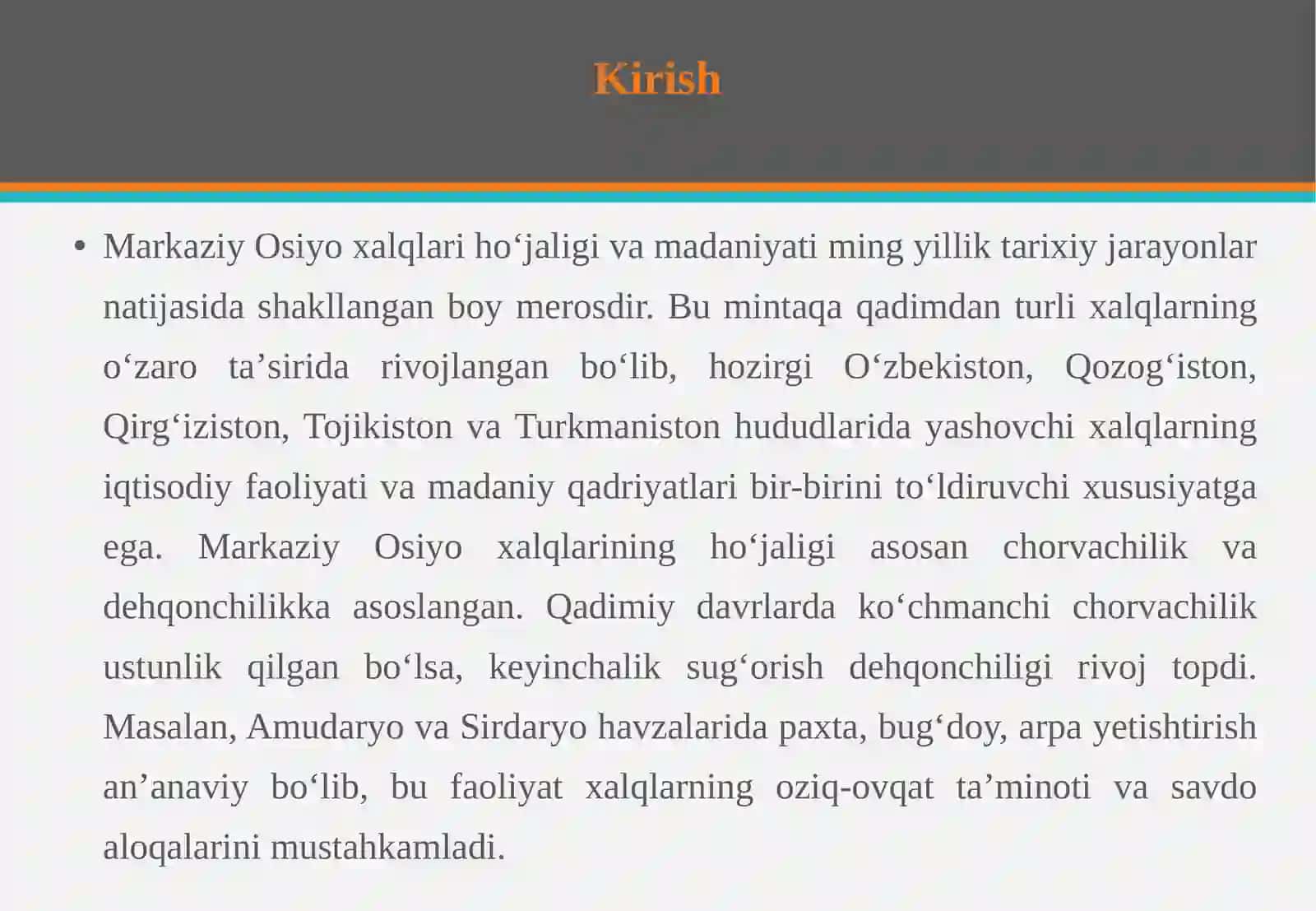 Markaziy Osiyo xalqlari hoʻjaligi va madaniyati 3