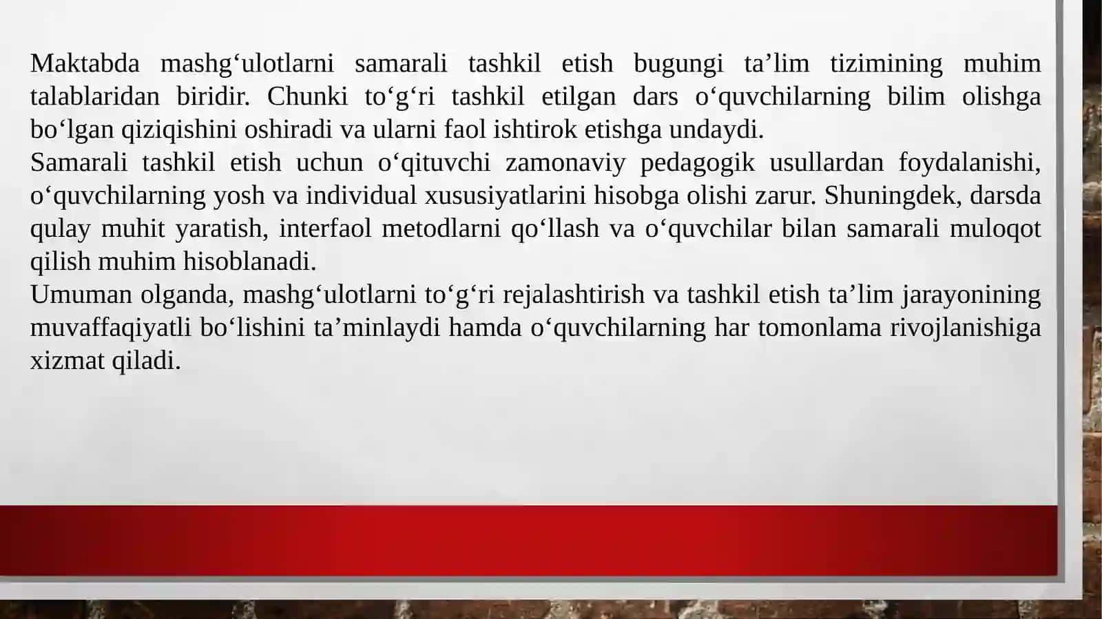 Maktabda mashg'ulotlarni rejalashtirish mazmuni va uni tashkil qilish 3