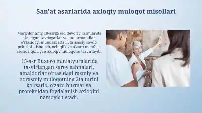 San'at asarlarida axloqiy muloqot misollari 3