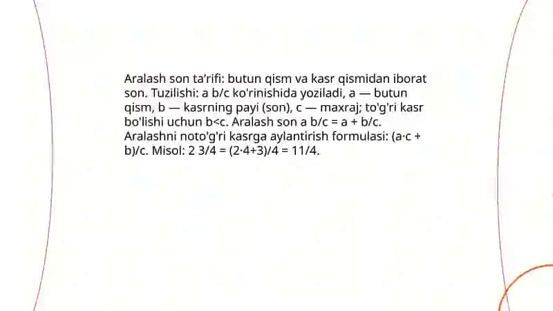 Aralash sonlarni o'rgatish 3