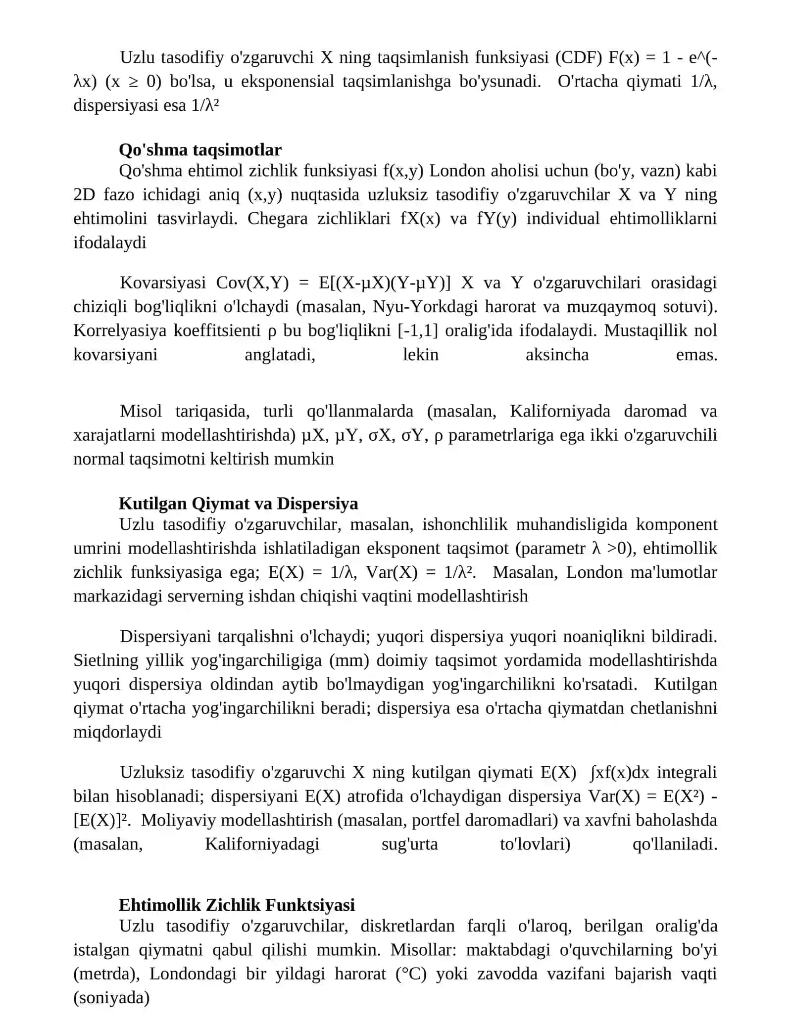 Uzluksiz tasodifiy miqdorlar 3