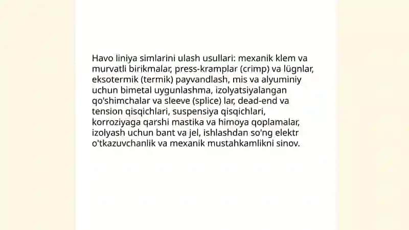 Havo liniya simlarini ulash 3