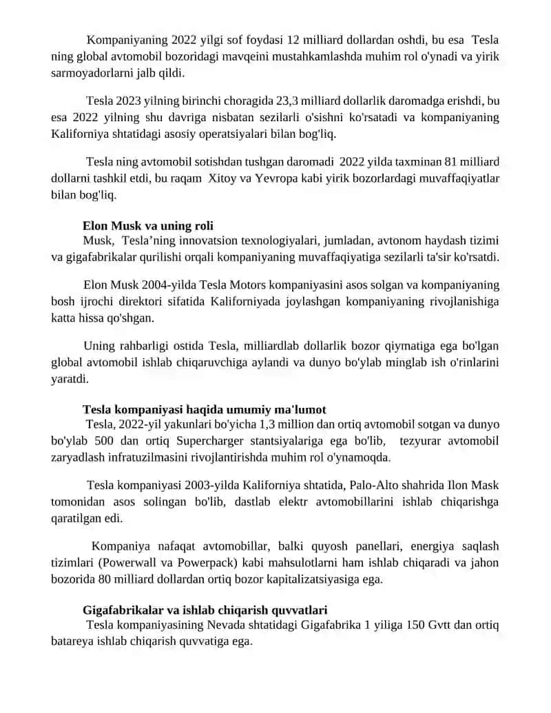 Tesla kompaniyasi haqida 3