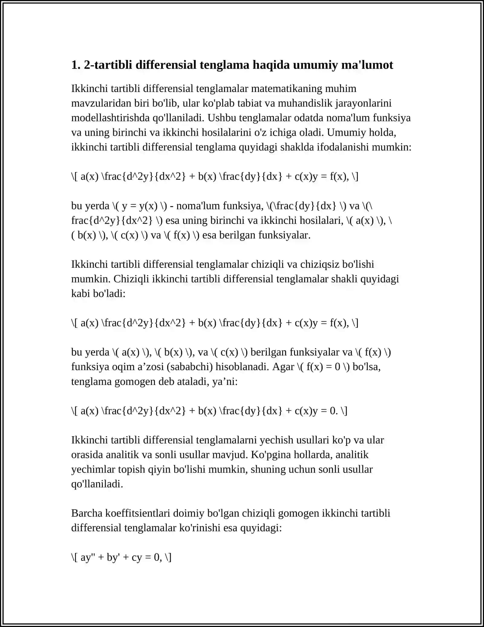 2-TARTIBLI DIFFERENSIAL TENGLAMA MASALASINI MATLABDA LAPLAS TRANSFORMATSIYASI YORDAMIDA YECHISH 3