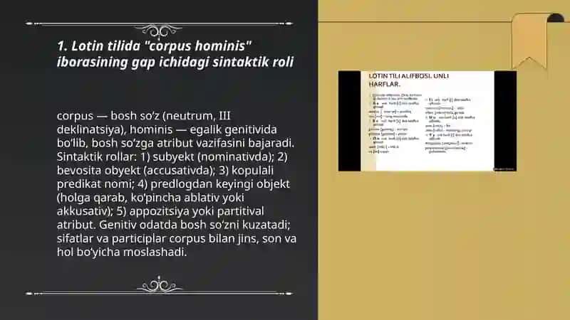 Lotin tili gaplarinining strukturasi (Сorpus hominis e capite, trunco et membris constant) 3