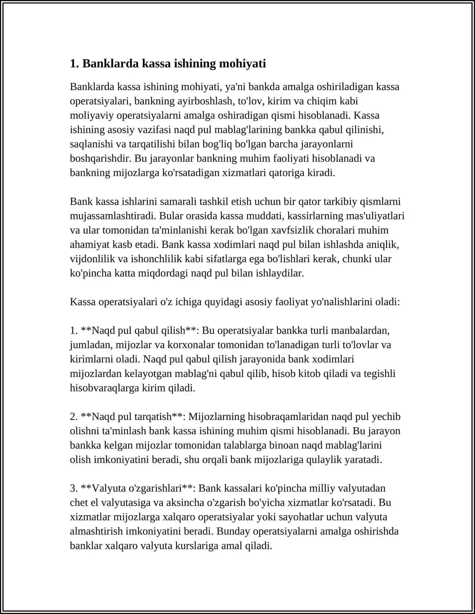 BANKLARDA KASSA ISHINI TASHKIL QILISH 3