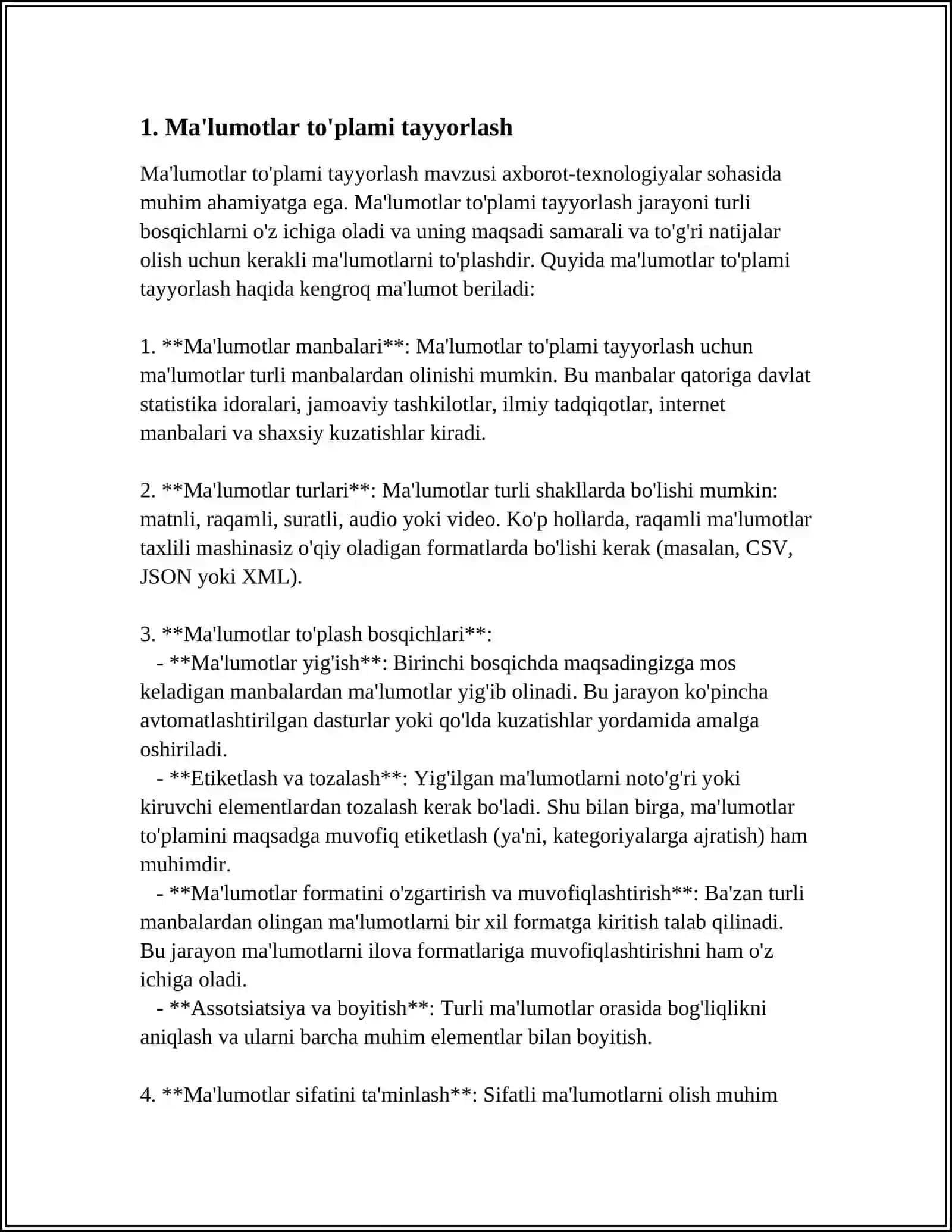 MA'LUMOTLAR TO'PLAMI TAYYORLASH 3