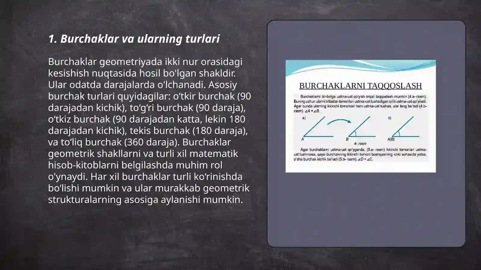 Burchak õlchovlari turlarini õrganish 3
