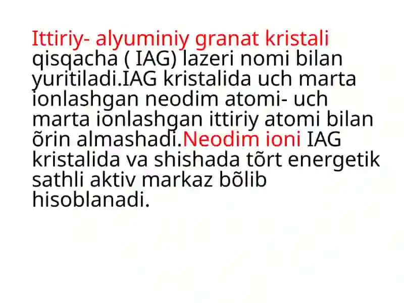 NEODIM LAZERLARI ISHLASHINI ÕRGANISH 3