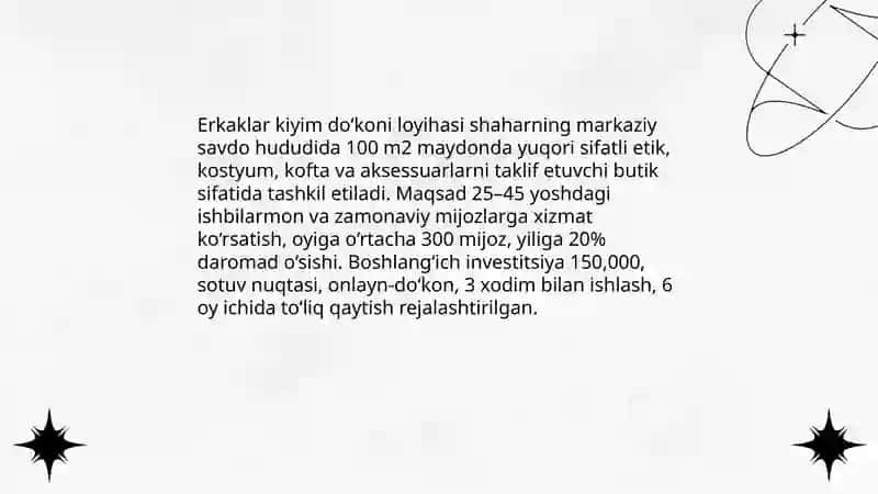 Erkaklar kiyim doʻkoni haqida biznes reja 3