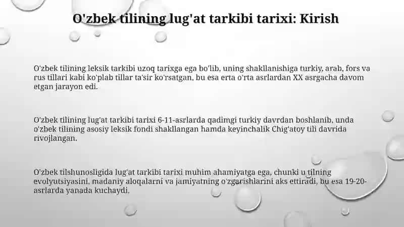 Tarixiylik jihatidan O'zbek tili leksikasi 3