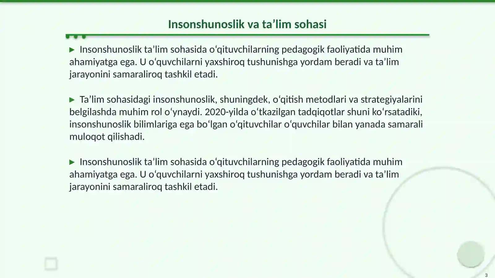 Insonshunoslik bo‘yicha taʼlim sohasi menejeri 3