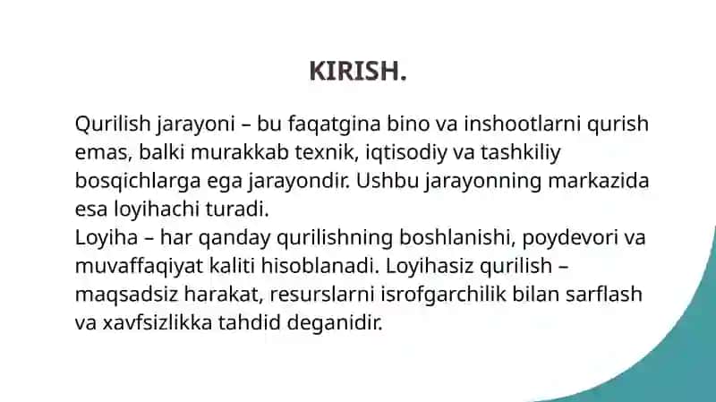 Qurilish sohasida loyihachining tutgan o’rni. 3