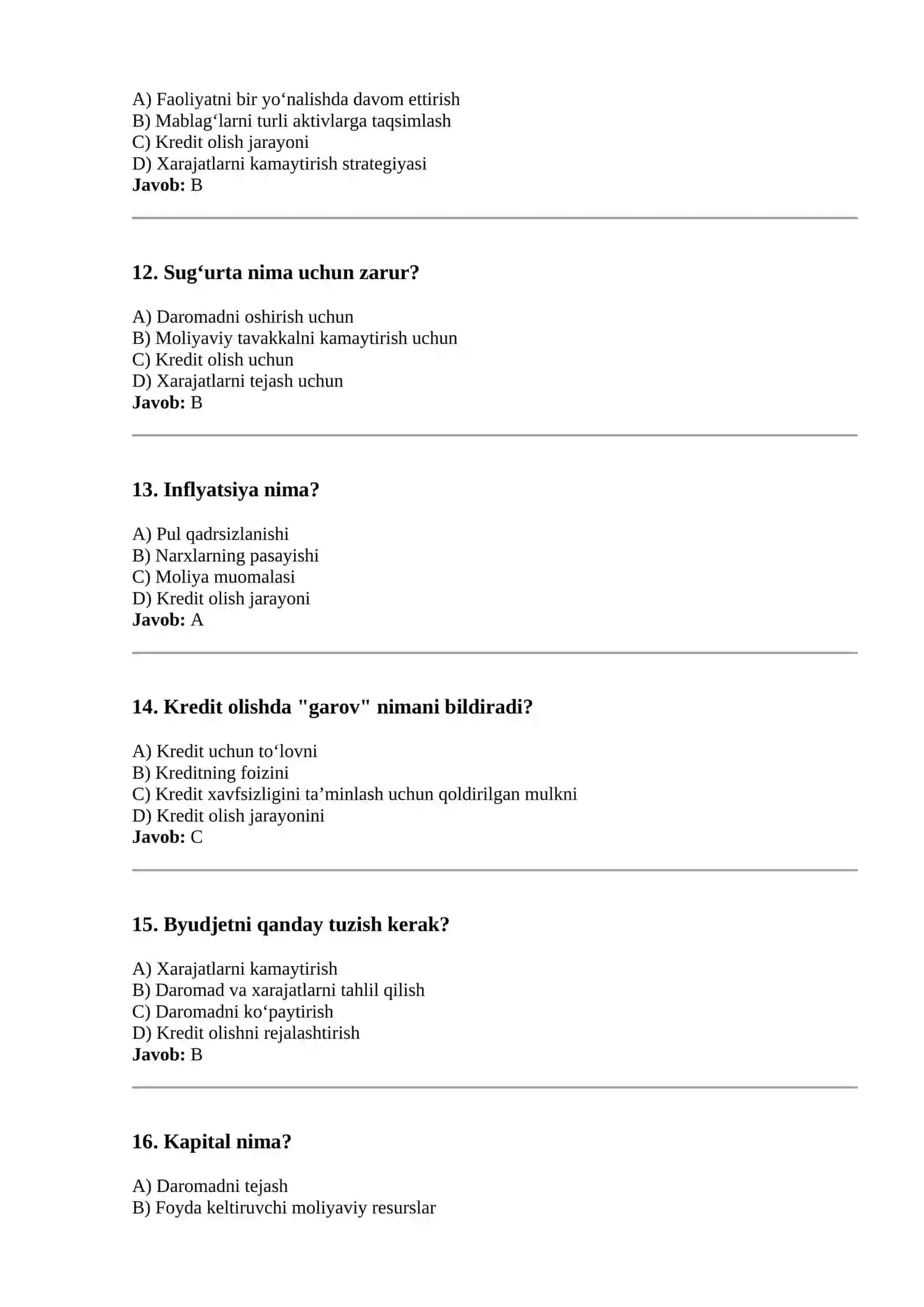 TATU BAZA 100% MOLIYAVIY SAVODXONLIK FANIDAN. TEST. 3