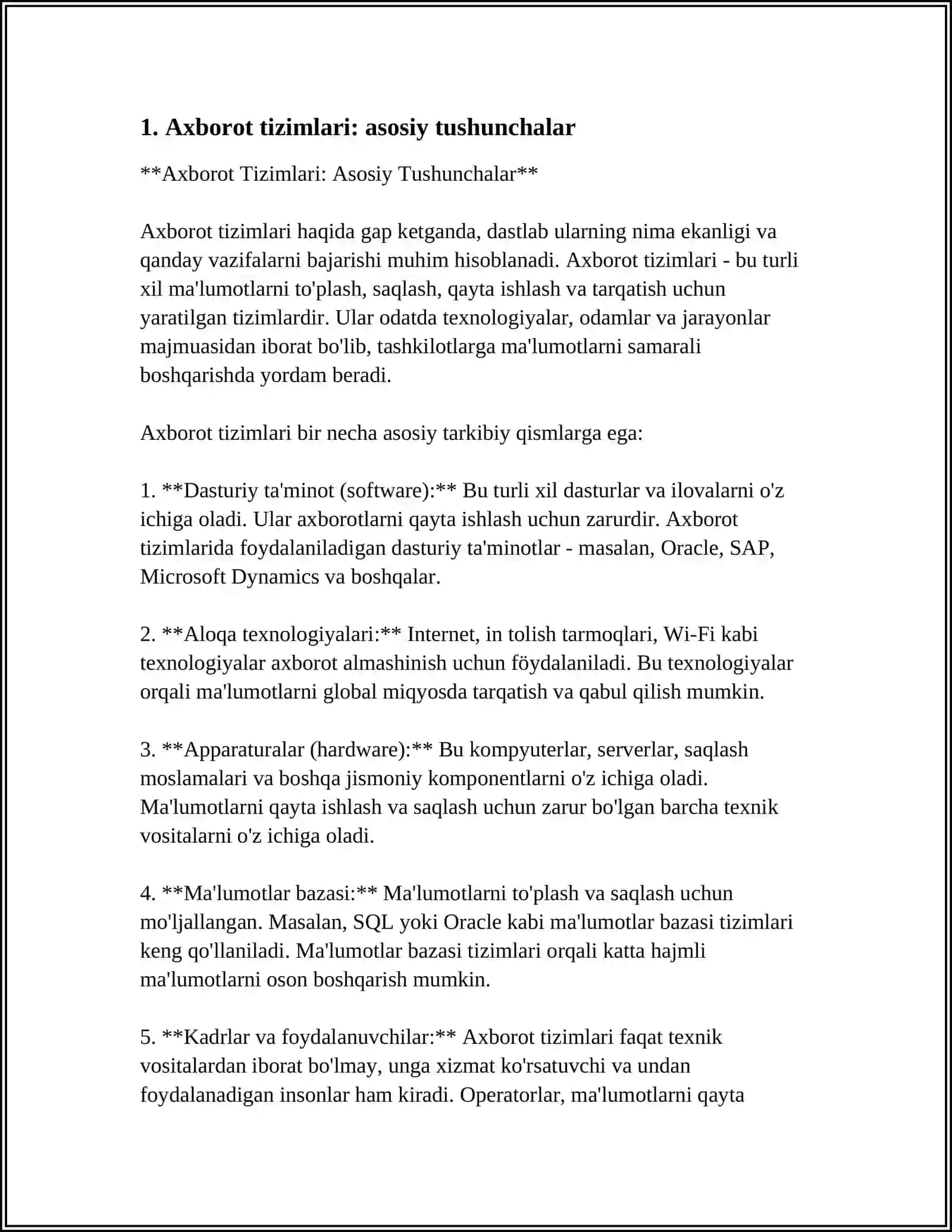 Axborot Tizimlari Tushunchasi va Uning Iqtisodiyotda Qollanilishi 3
