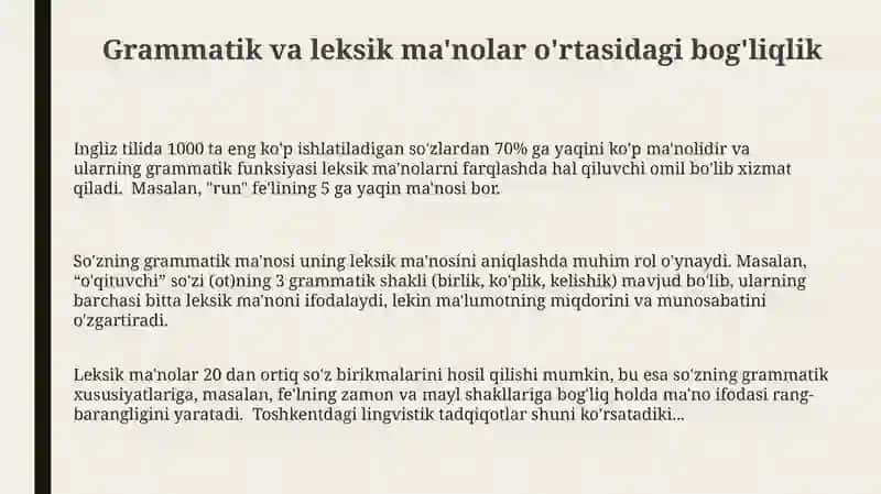 Sózning grammatik va leksik ma'nolari 3