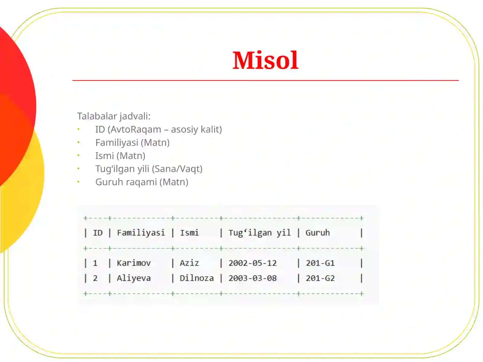 Microsoft Access dasturining asosiy ob’ektlari 3