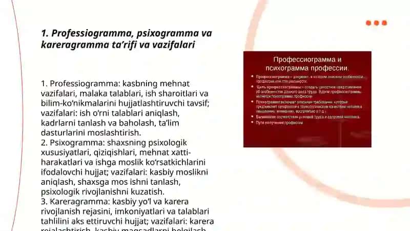 Professiogramma, Psixogramma, Kareragramma 3