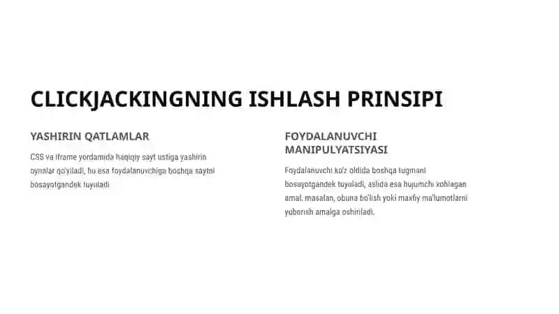 VEB HUJUMLAR: CLICKJACKING VA SESSION HIJACKING 3