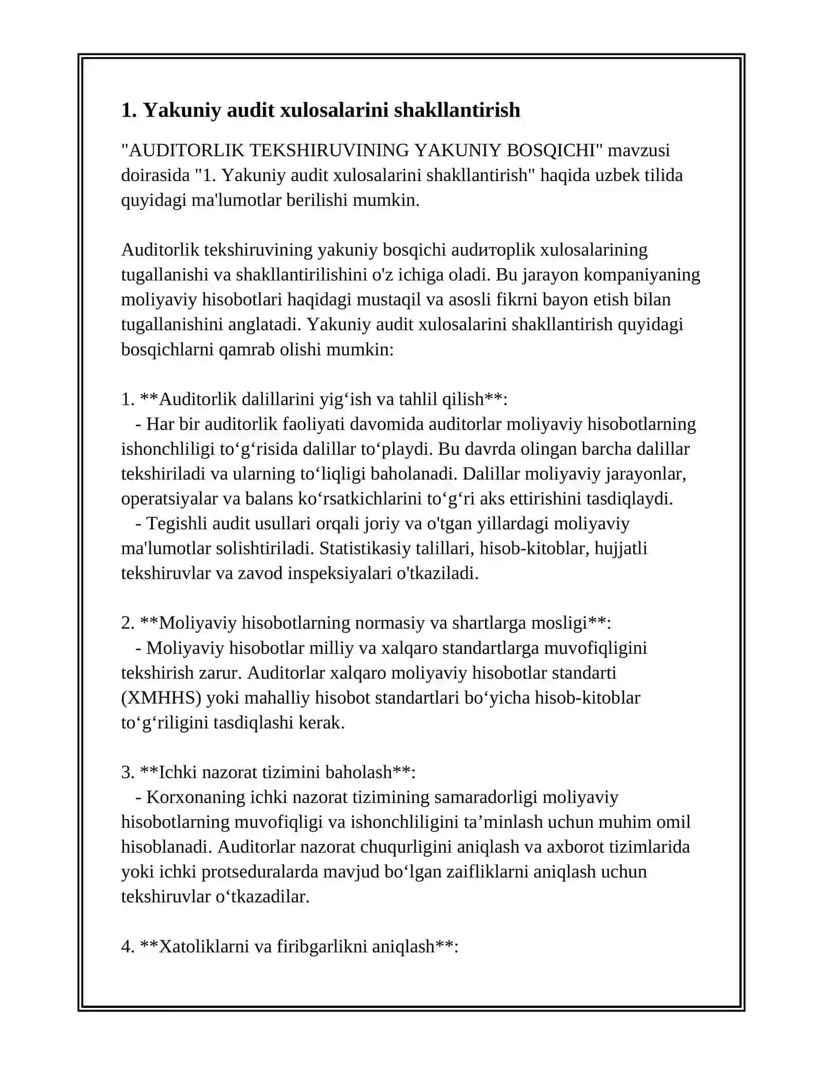 AUDITORLIK TEKSHIRUVINING YAKUNIY BOSQICHI 3