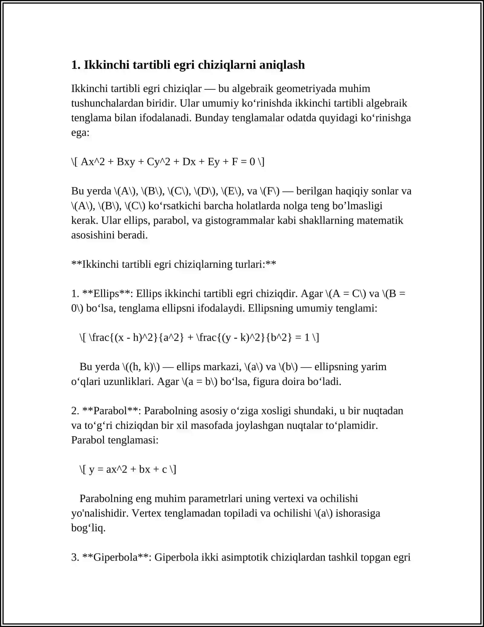 TEKKISLIKDA IKKINCHI TARTIBLI EGRI CHIZIQLAR 3