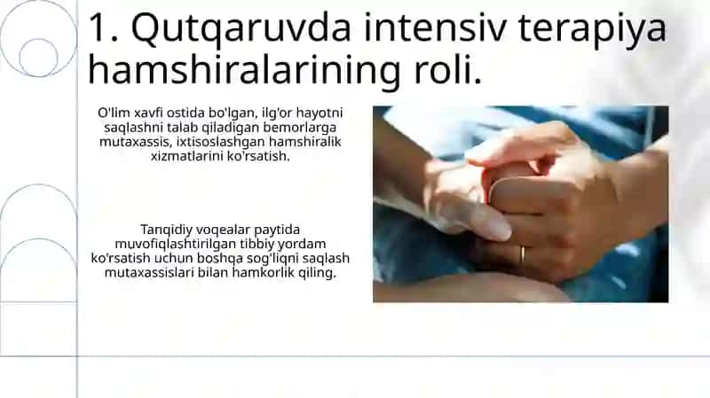 Og'ir bemorlar parvarishi.Reanimatsion yordam asoslari 3