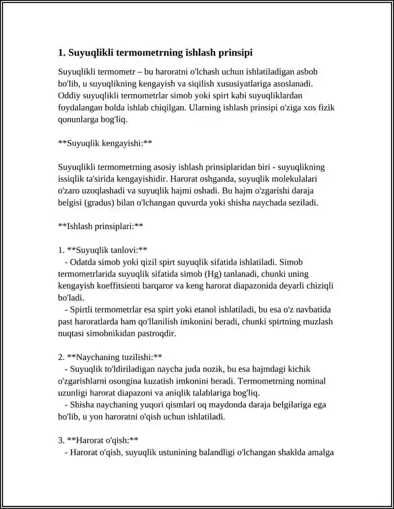SUYUQLIKLI VA MANOMETRIK TERMOMETRLARNING ISHLASH PRINSIPI 3