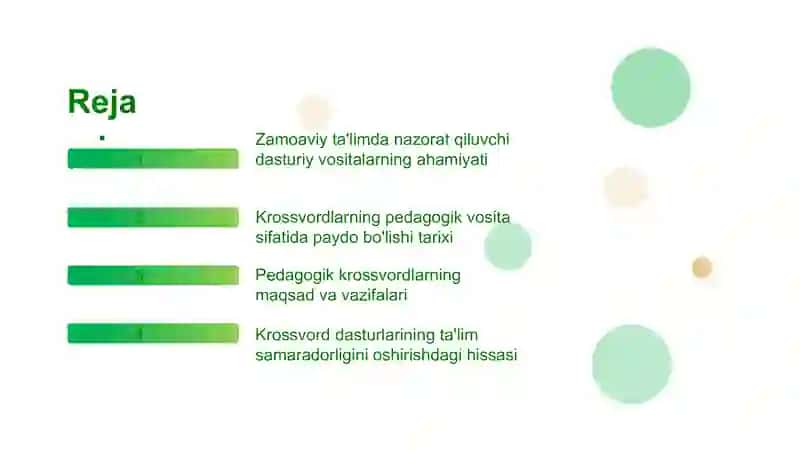 Nazorat qiluvchi pedagogik dasturiy vositalar (krossvordlar) yaratish. 3
