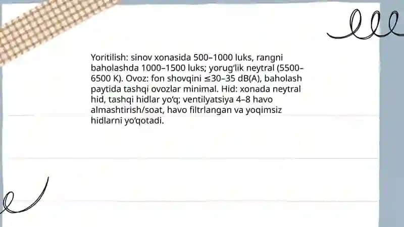 Ovqat mahsulotini organaleptik tekshirish sharoiti va hajmi 3