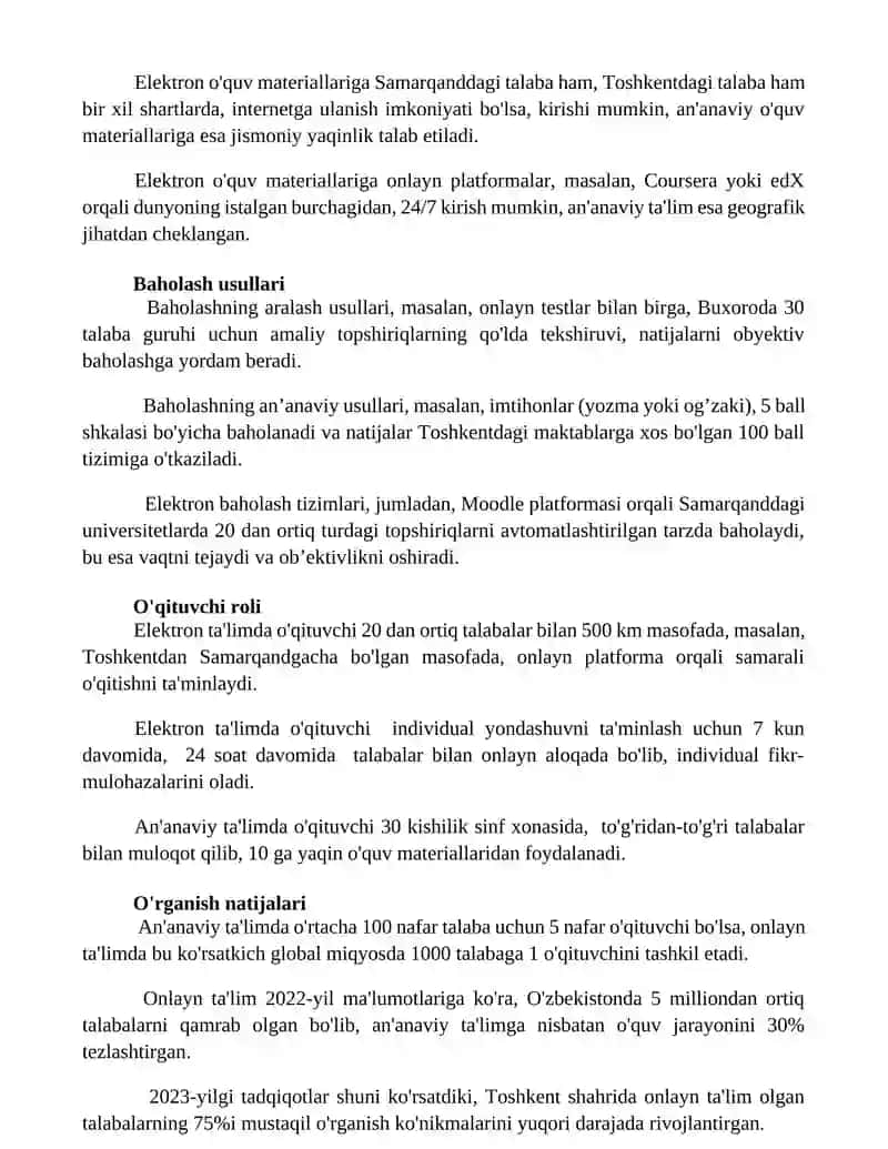 Elektron ta'lim va an'anaviy talimning farqlari 3