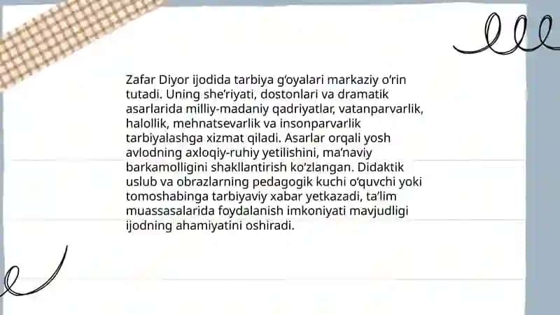 Zafar Diyor ijodi, she'riyati, dostonlari 3