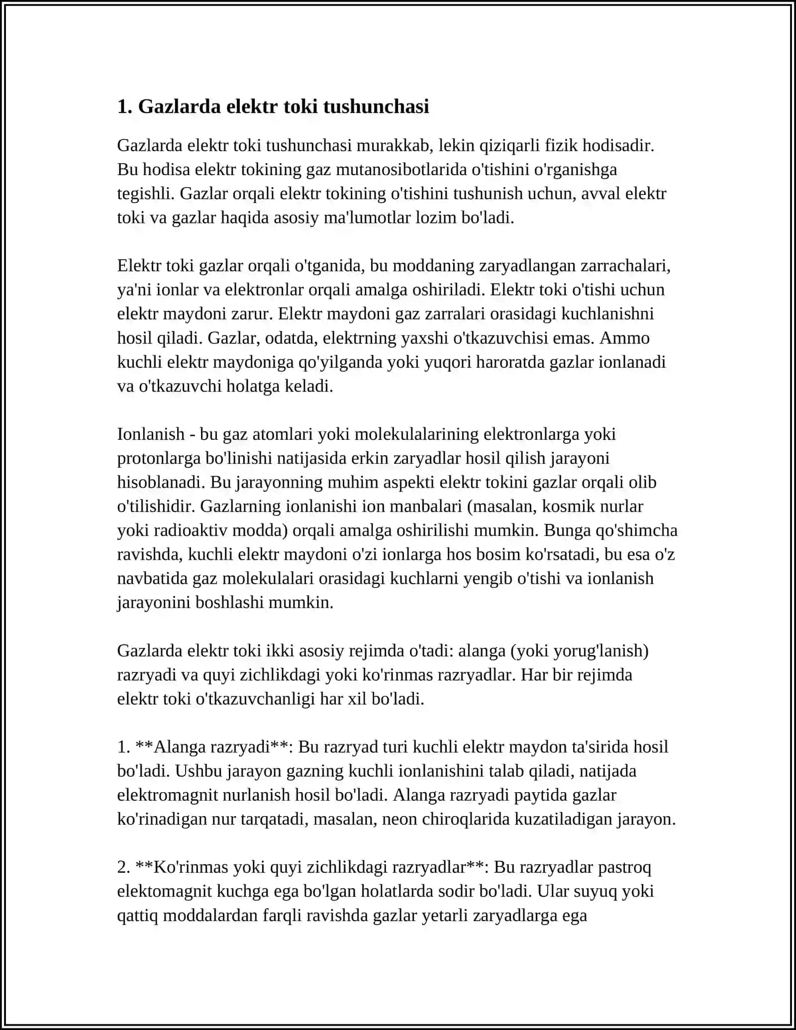GAZLARDA ELEKTR TOKI. GAZ RAZRYADI 3