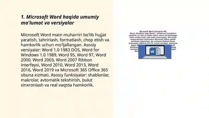 Microsoft Word haqida umumiy ma'lumot va versiyalar 3