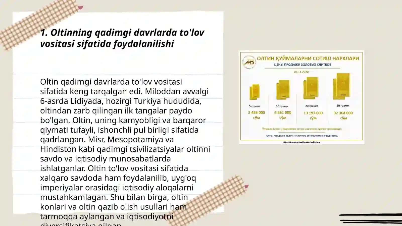 Oltinning pul sifatida foydalanishi 3