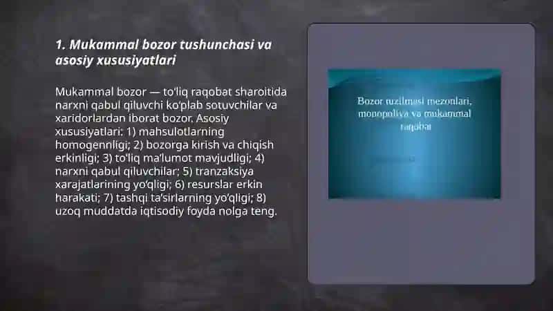 Mukammal bozorda raqobat va manapoliya 3