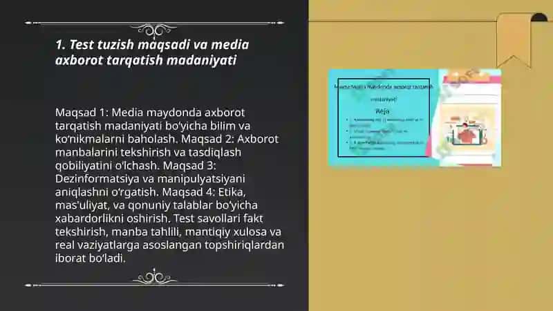 Media maydonda axborot tarqatish madaniyat test tuzish 3