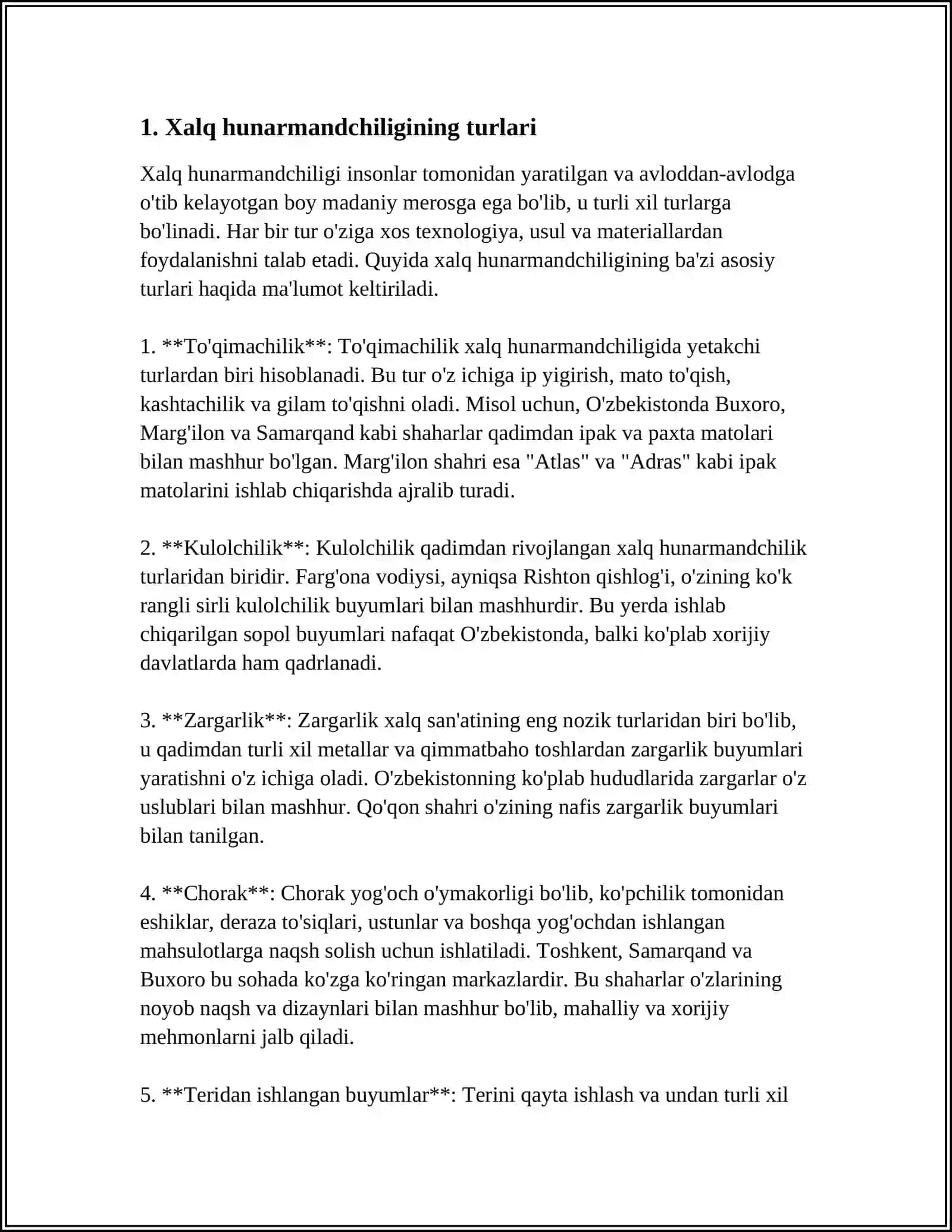 XALQ HUNARMANDCHILIGI TURLARI VA ULARNING TARIXINI OʻRGANISH 3