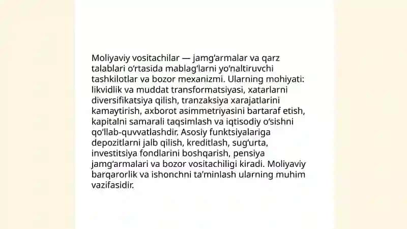 Moliyaviy vositachilarning umumiy tarkibi 3