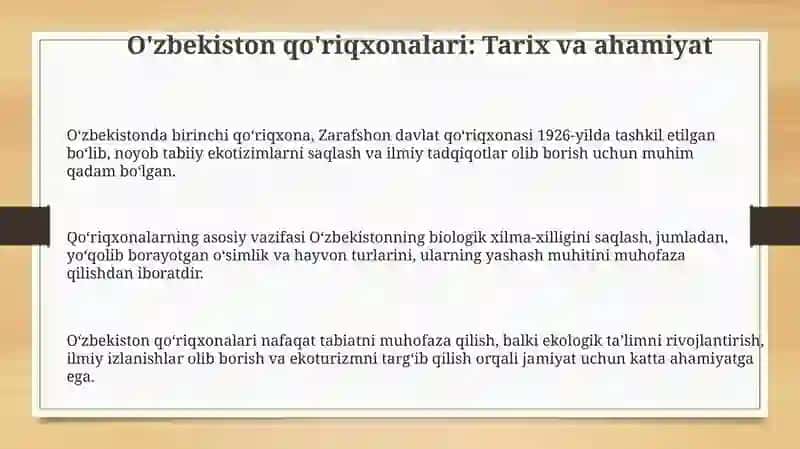 O'zbekiston qo'riqxonalari va himoyalangan hududlar 3