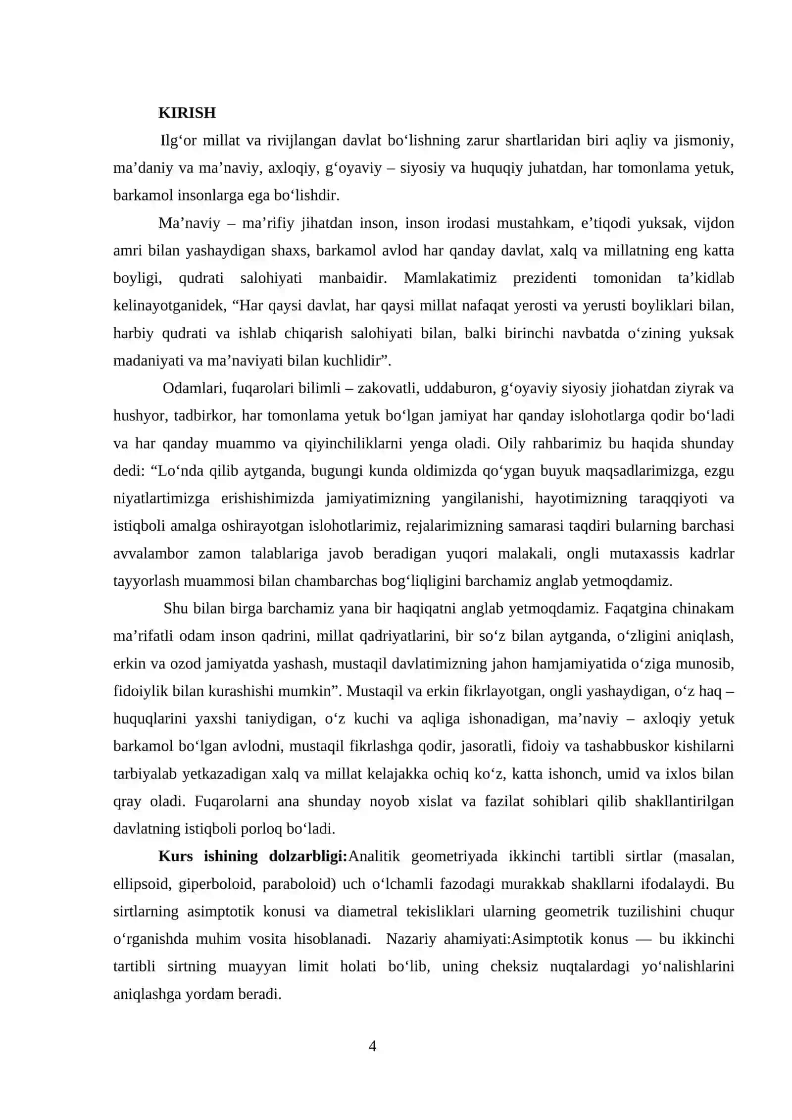 Ikkinchi tartibli sirtning asimptotik konusi va diametral tekisligi 3