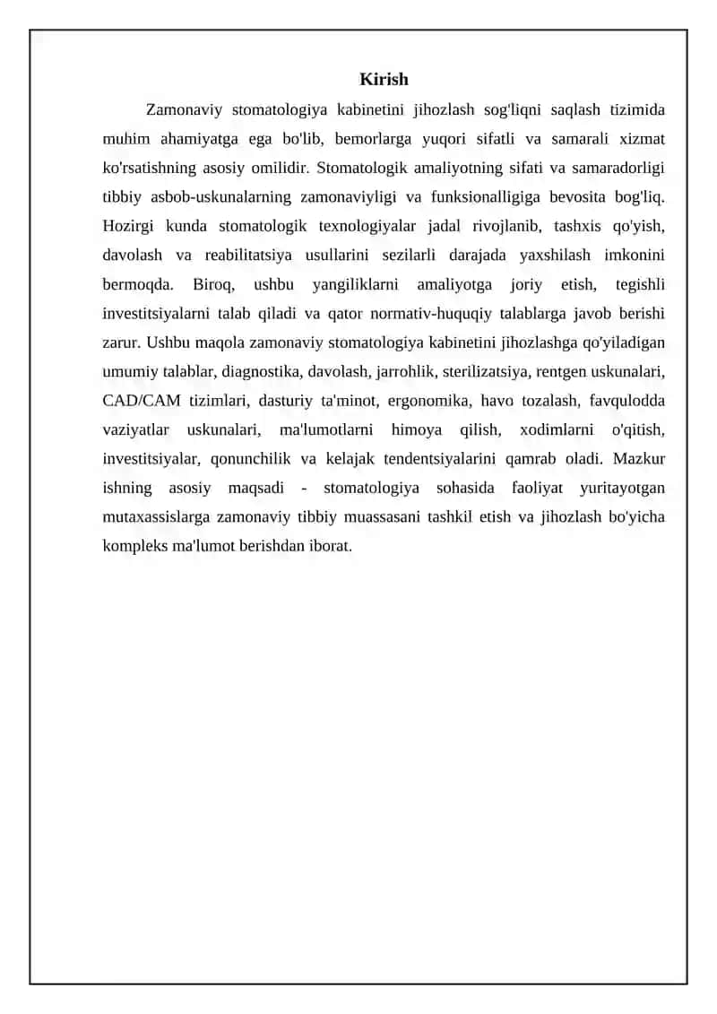 Zamonaviy stomatologik xonaning jihozlanishi. Talablar 3