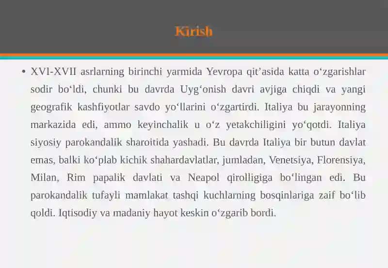 XVI-XVII asr birinchi yarmida Italiya 3