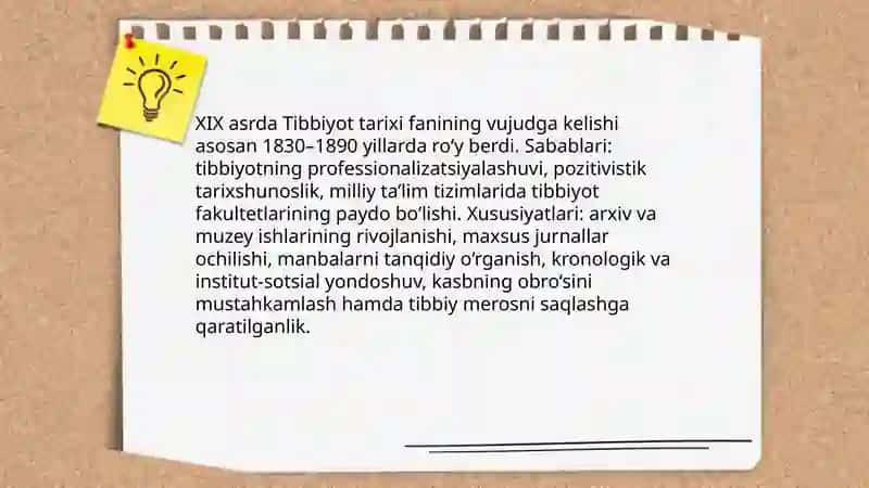 XIX asrda "Tibbiyot tarixi" fanining shakllanishi 3